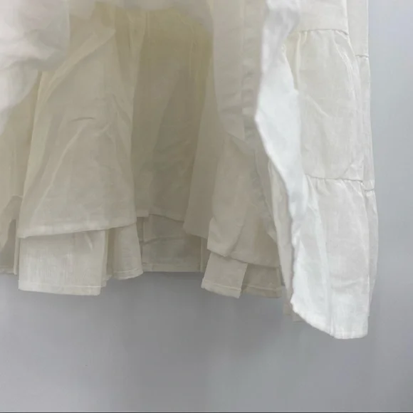 Aqua NWT Ruffled Strap Mini Dress Sleeveless Smocked Linen Blend White Large New - Picture 7 of 13